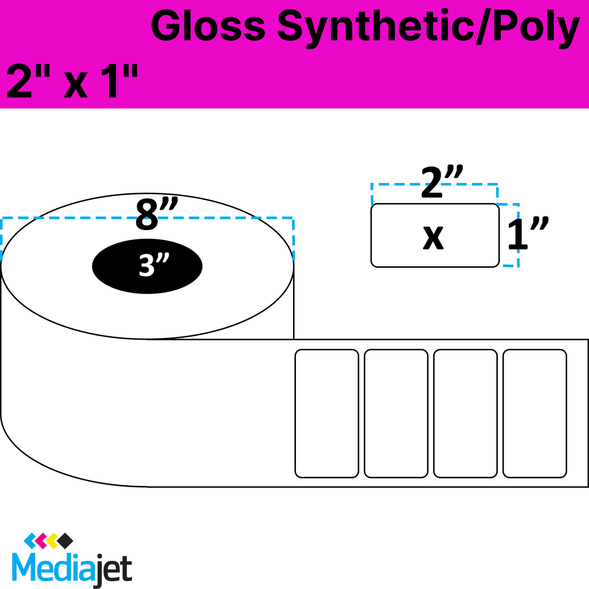 <strong>2" x 1"</strong><br>Die Cut Gloss Synthetic Inkjet Labels<br>(2 Rolls)