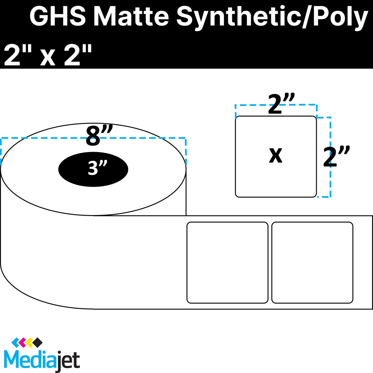 <strong>2" x 2"</strong><br>Die Cut GHS Matte Synthetic Inkjet Labels<br>(2 Rolls)
