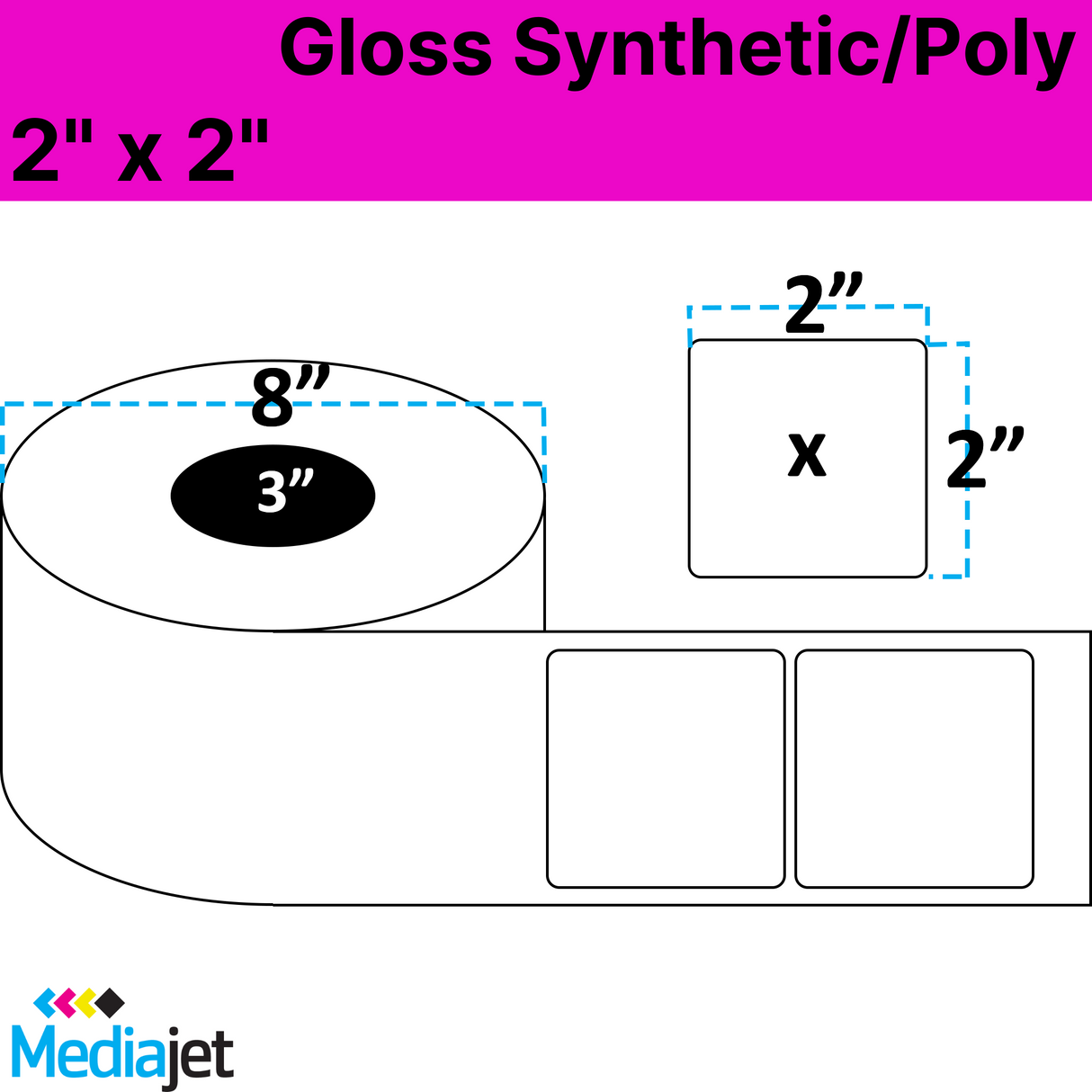 <strong>2" x 2"</strong><br>Die Cut Gloss Synthetic Inkjet Labels<br>(2 Rolls)