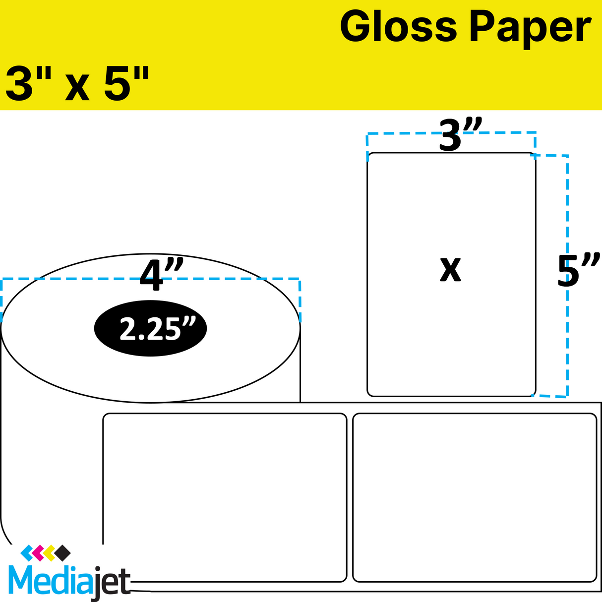 <strong>3" x 5"</strong><br>Die Cut Gloss Paper Inkjet Labels<br>(8 Rolls)