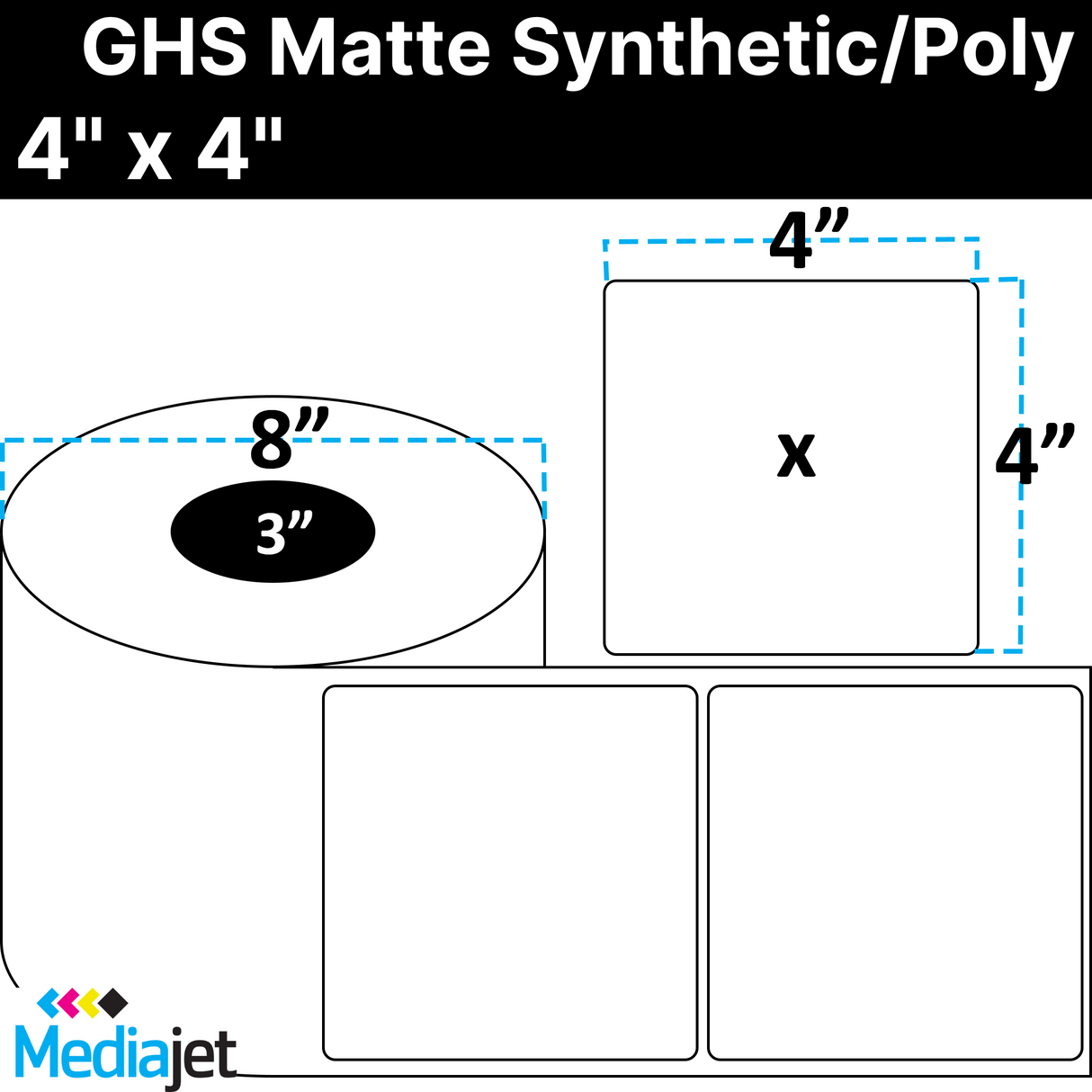 <strong>4" x 4"</strong><br> Die Cut GHS Matte Synthetic Inkjet Labels<br>(2 Rolls)