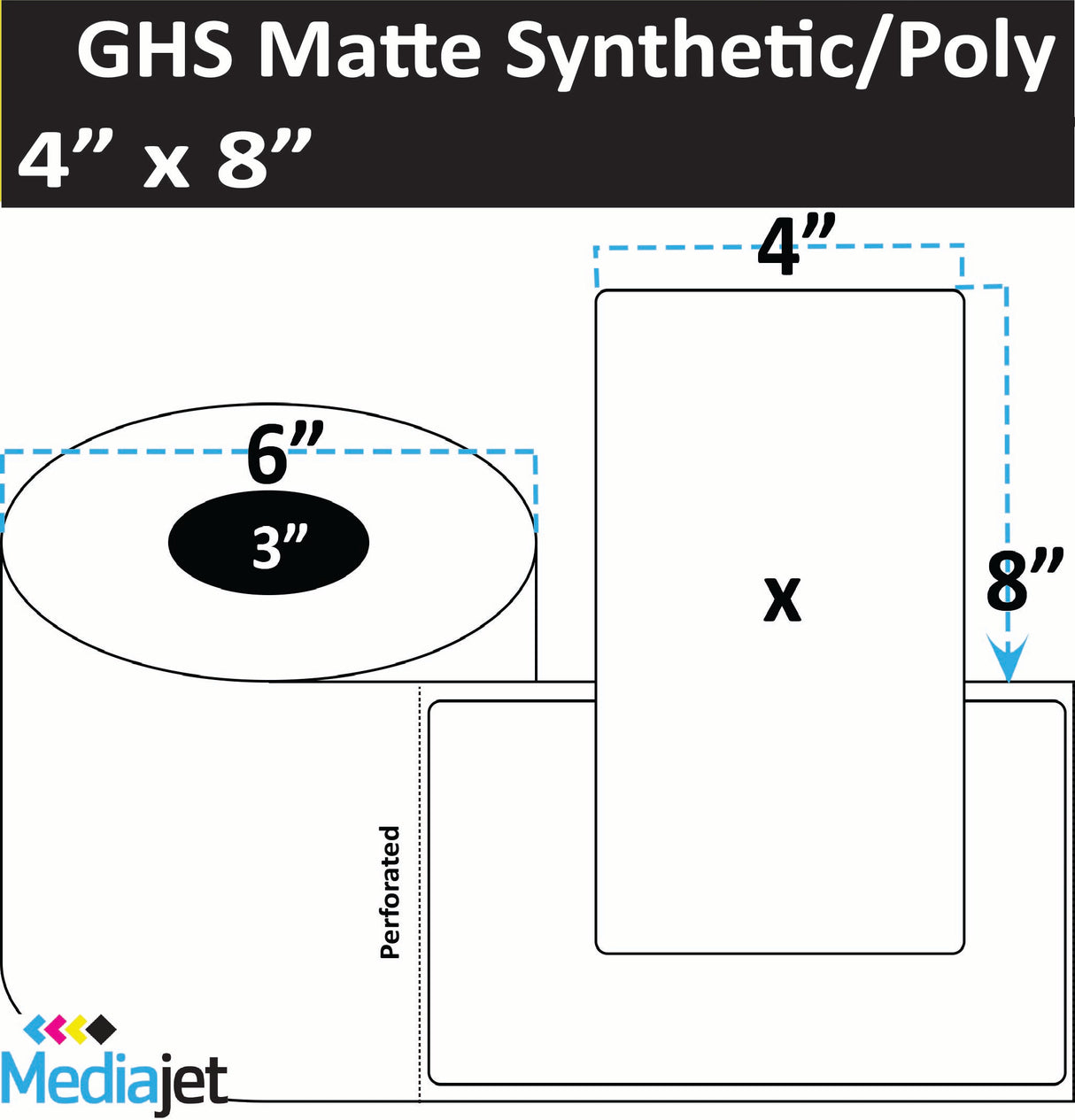 4" x 8" GHS / BS5609 Matte Synthetic Inkjet Labels. 4 Rolls per Case. 300 Labels per Roll. 6" OD, 3" Core. No Perf. SKU: ISP-4-8-300-3NP