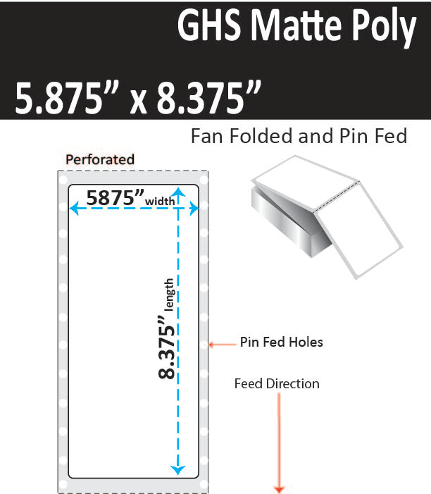 5.875" x 8.375" (A5) GHS / BS5609 Inkjet Labels, 1,000 per Case. Pin Fed and Fan Folded. Perfs. SKU: ISP-5875-8375-1000