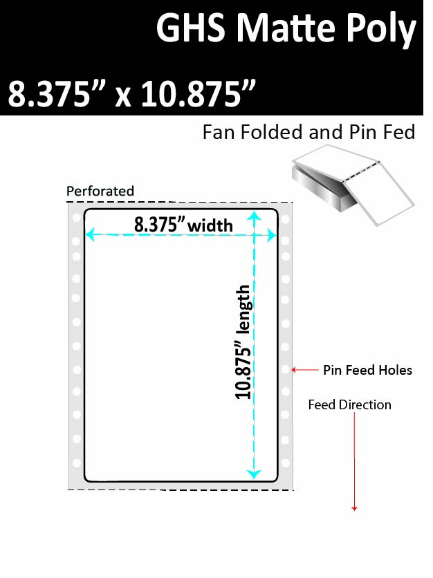 8.375" x 10.875" (Letter) GHS Inkjet Labels, Pin Fed and Fan Folded
