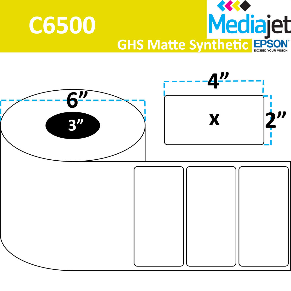 4" x 2" GHS / BS5609 Matte Synthetic Inkjet Labels. 4 Rolls per Case. 950 Labels per Roll. 6" OD, 3" Core. Perfs. SKU: ISP-4-2-950-3
