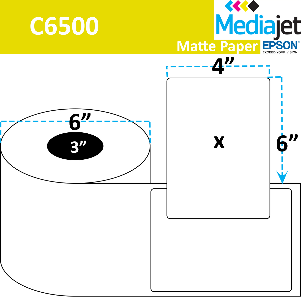 4" x 6" Matte Paper Inkjet Labels. 4 Rolls per Case. 400 Labels per Roll. 6" OD, 3" Core. Perfed. SKU: IJM-4-6-400-3