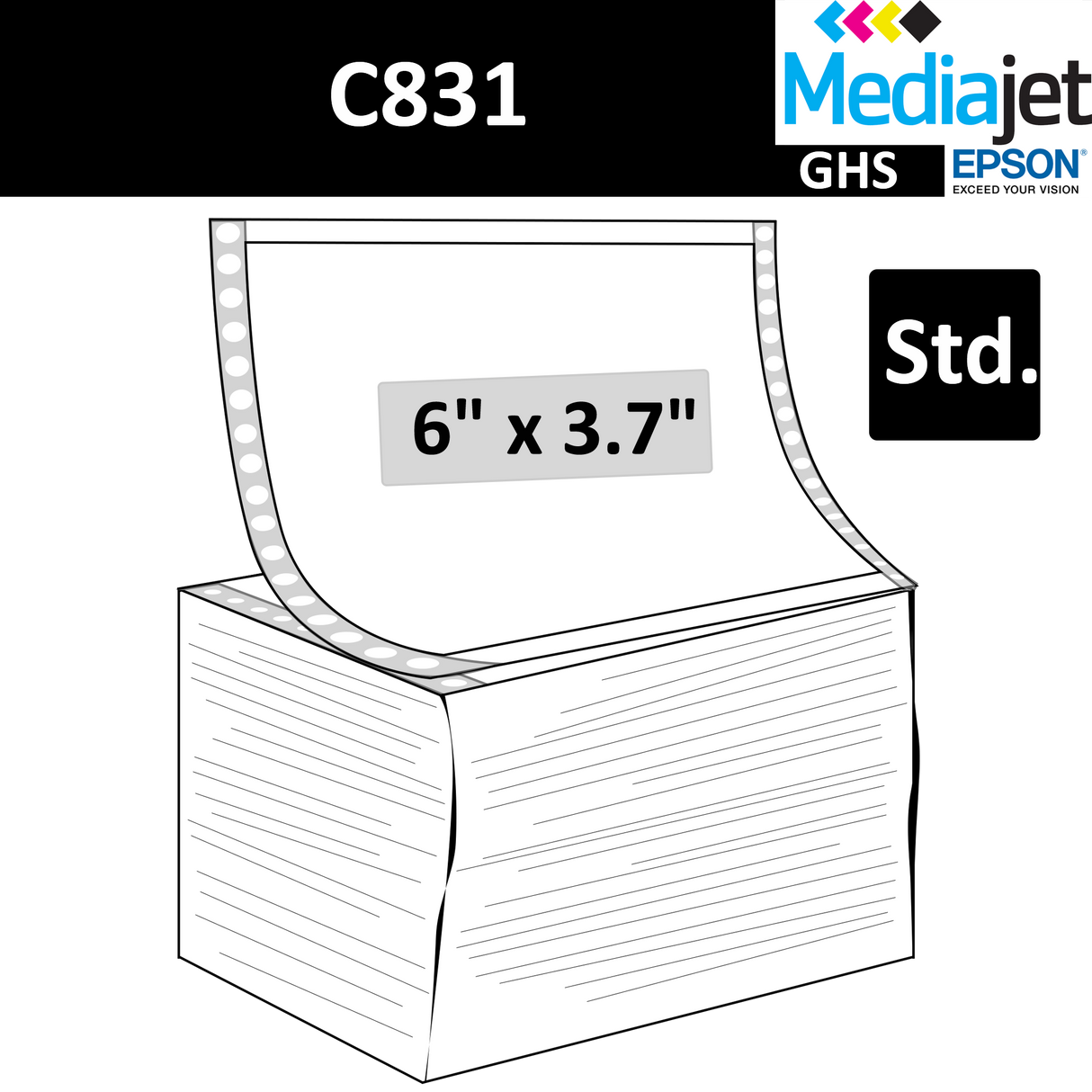 6" x 3.7" GHS / BS5609 Inkjet Labels, Pin Fed and Fan Folded. 3,000 per Case. Perfs. SKU: ISP-6-37-3000