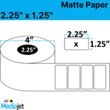 2.25" x 1.25" Matte Paper Inkjet Labels. 8 Rolls per Case. 750 Labels per Roll. 4" OD, 2.25" Core. Perfed. SKU: IJM-225-125-750-225