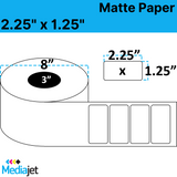 2.25" x 1.25" Matte Paper Inkjet Labels. 2 rolls per Case. 4,250 Labels per Roll. 8" OD, 3" Core. No Perf. SKU: IJM-225-125-4250-3NP