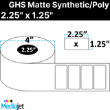 2.25" x 1.25" GHS / BS5609 Matte Synthetic Inkjet Labels. 8 Rolls per Case. 625 Labels per Roll. 4" OD, 2.25" Core. Perfed. SKU: ISP-225-125-625-225