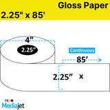 2.25" x 85' Continuous Gloss Paper Inkjet Labels. 12 Rolls per Case. 4" OD, 2.25" Core. SKU: IJG-225-85-12-225