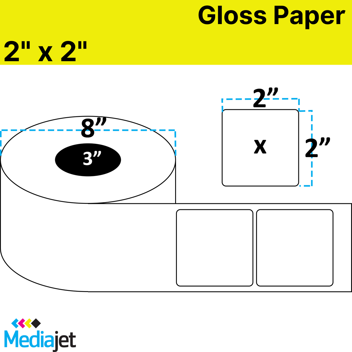 <strong>2" x 2"</strong><br>Die Cut Gloss Paper Inkjet Labels<br>(2 Rolls)