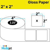2" x 2" Cut Gloss Paper Inkjet Labels. 8 Rolls per Case. 450 Labels per Roll. 4" OD, 2.25" Core. Perfed. SKU: IJG-2-2-450-225