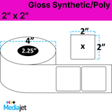 2" x 2" Gloss Synthetic Inkjet Labels. 8 Rolls per Case, 450 Labels per Roll, 4" OD, 2.25" Core, Perfed. SKU: IGP-2-2-450-225