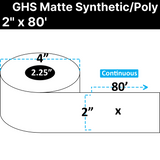 2" x 80'</strong><br>Continuous GHS Matte Synthetic Inkjet Labels<br>(12 Rolls)