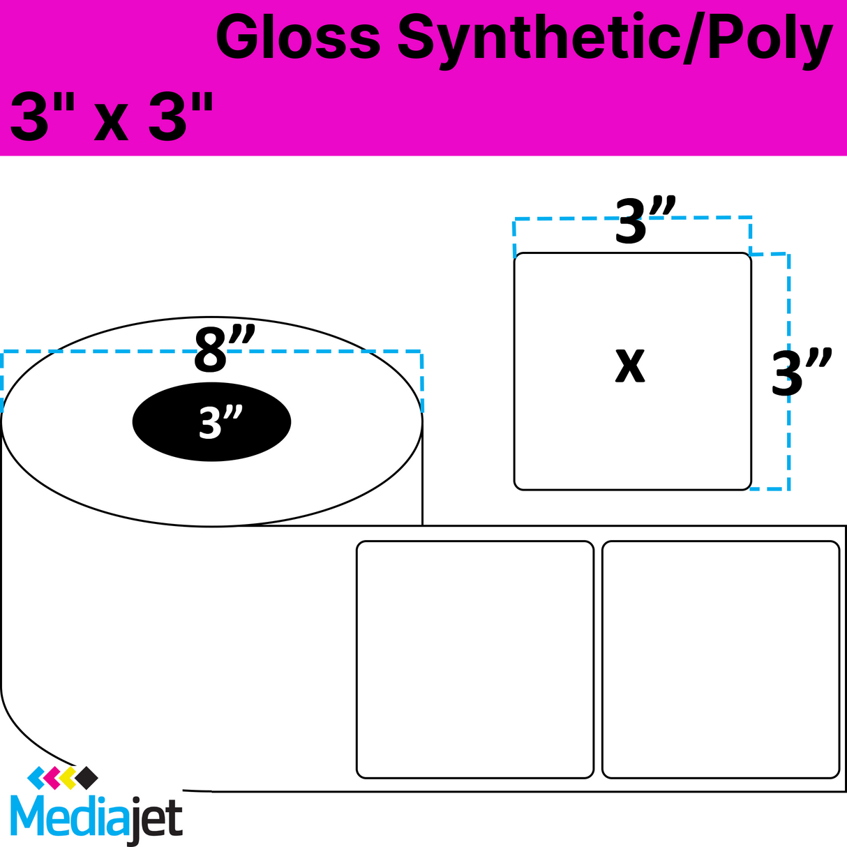 <strong>3" x 3"</strong><br>Die Cut Gloss Synthetic Inkjet Labels<br>(2 Rolls)