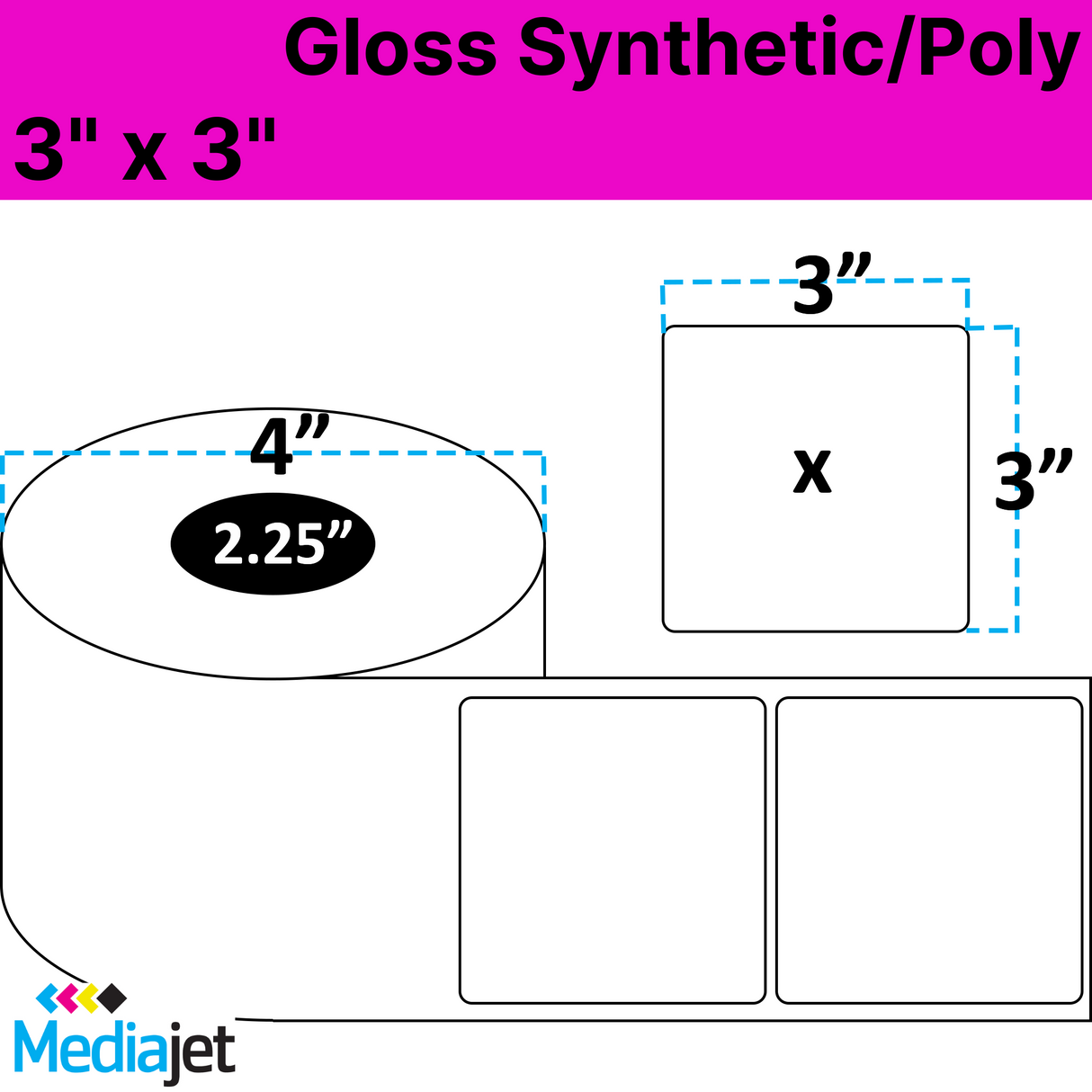 <strong>3" x 3"</strong><br>Die Cut Gloss Synthetic Inkjet Labels<br>(8 Rolls)