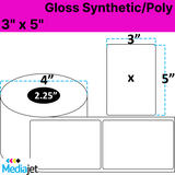 3" x 5" Gloss Synthetic Inkjet Labels. 8 Rolls per Case. 200 Labels per Roll. 4" OD, 2.25" Core. Perfed. SKU: IGP-3-5-200-225