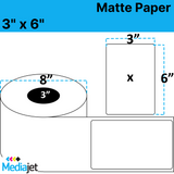 3" x 6" Matte Paper Inkjet Labels. 2 Rolls per Case. 900 Labels per Roll. 8" OD, 3" Core. No Perf. SKU: IJM-3-6-900-3NP