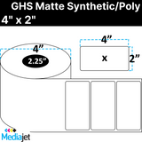 4" x 2" GHS / BS5609 Matte Synthetic Inkjet Labels. 8 Rolls per Case. 400 Labels per Roll. 4" OD, 2.25" Core. Perfed. SKU: ISP-4-2-400-225