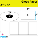 4" x 3" Gloss Paper Inkjet Labels. 2 Rolls per Case. 1,750 Labels per Roll. 8" OD, 3" Core. No Perf. SKU: IJG-4-3-1750-3NP