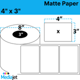 4" x 3" Matte Paper Inkjet Labels. 2 Rolls per Case. 1,750 Labels per Roll. 8" OD, 3" Core. No Perf. SKU: IJM-4-3-1750-3NP