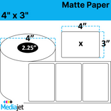 4" x 3" Matte Paper Inkjet Labels. 8 Rolls per Case, 350 Labels per Roll. 4" OD, 2.25" Core. Perfed. SKU: IJM-4-3-350-225