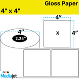 4" x 4" Gloss Paper Inkjet Labels. 8 Rolls per Case. 250 Labels per Roll. 4" OD, 2.25" Core. Perfed. SKU: IJG-4-4-250-225