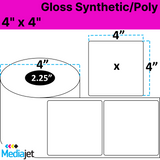 4" x 4" Gloss Synthetic Inkjet Labels. 8 Rolls per Case. 250 Labels per Roll. 4" OD, 2.25" Core. Perfed. SKU: IGP-4-4-250-225