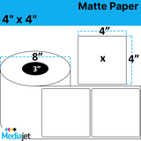 4" x 4" Matte Paper Inkjet Labels. 2 Rolls per Case. 1,250 Labels per Roll. 8" OD, 3" Core. No Perf. SKU: IJM-4-4-1250-3NP