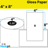 4" x 8" Gloss Paper Inkjet Labels. 8 Rolls per Case. 125 Labels per Roll. 4" OD, 2.25" Core. Perfed. SKU: IJG-4-8-125-225