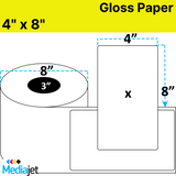 4" x 8" Gloss Paper Inkjet Labels. 2 Rolls per Case. 750 Labels per Roll. 8" OD, 3" Core. No Perf. SKU: &nbsp;IJG-4-8-750-3NP