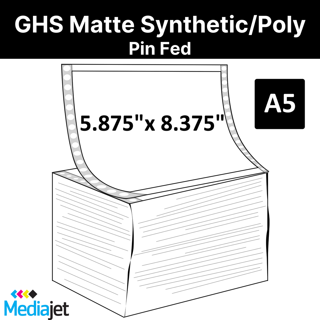 5.875" x 8.375" (A5) GHS / BS5609 Inkjet Labels, 1,000 per Case. Pin Fed and Fan Folded. Perfs. SKU: ISP-5875-8375-1000