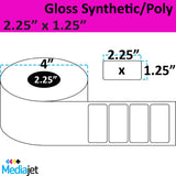 2.25" x 1.25" Gloss Synthetic Inkjet Labels. 8 Rolls per Case. 750 Labels per Roll. 4" OD, 2.25" Core. Perfed. SKU: IGP-225-125-750-225