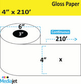 4" x 210'  Gloss Paper Inkjet Labels. 4 Rolls per Case. 6" OD, 3" Core. SKU: IJG-4-210-4-3