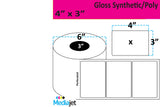 4" x 3" Gloss Synthetic Inkjet Labels. 4 Rolls per Case. 800 Labels per Roll. 6" OD, 3" Core. Perfed. SKU: IGP-4-3-800-3
