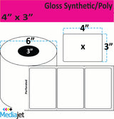 4" x 3" Gloss Synthetic Inkjet Labels. 4 Rolls per Case. 800 Labels per Roll. 6" OD, 3" Core. Perfed. SKU: IGP-4-3-800-3