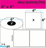 4" x 4" Gloss Synthetic Inkjet Labels. 4 Rolls per Case. 625 Labels per Roll. 6" OD, 3" Core. Perfed. SKU: IGP-4-4-625-3