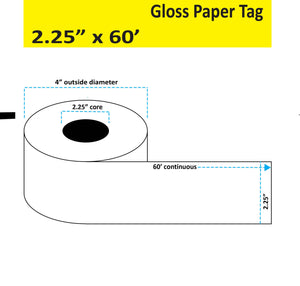 2.25" X 60' Continuous Inkjet Gloss Paper Tag for Epson C3500 and C4000