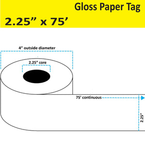 2.25" X 75' Continuous Inkjet Gloss Paper Tag for Epson C3500 and C4000