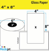 4" x 8" Gloss Paper Inkjet Labels. 4 Rolls per Case. 325 Labels per Roll. 6" OD, 3" Core. Perfed. SKU: IJG-4-8-325-3