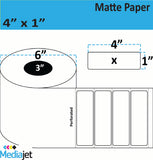 <strong>4" x 1"</strong><br>Die Cut Matte Paper Inkjet Labels<br>(4 Rolls) 