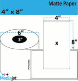 4" x 8" Matte Paper Inkjet Labels. 4 Rolls per Case. 325 Labels per Roll. 6" OD, 3" Core. Perfed. SKU: IJM-4-8-325-3