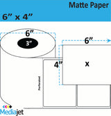 6" x 4" Matte Paper Inkjet Labels. 4 Rolls per Case. 400 Labels per Roll. 6" OD, 3" Core. Perfed. SKU: IJM-6-4-400-3