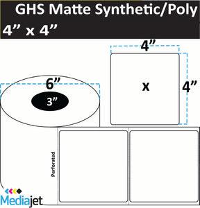 <strong>4" x 4"</strong><br> Die Cut GHS Matte Synthetic Inkjet Labels <br>(4 Rolls)