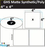 <strong>4" x 4"</strong><br> Die Cut GHS Matte Synthetic Inkjet Labels <br>(4 Rolls)