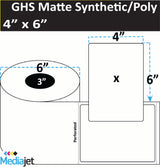4" x 6" GHS / BS5609 Matte Synthetic Inkjet Labels. 4 Rolls per Case. 380 Labels per Roll. 6" OD, 3" Core. Perfed. SKU: ISP-4-6-380-3