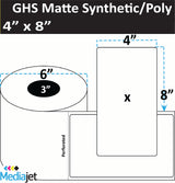 4" x 8" GHS / BS5609 Matte Synthetic Inkjet Labels. 4 Rolls per Case. 300 Labels per Roll. 6" OD, 3" Core. No Perf. SKU: ISP-4-8-300-3NP