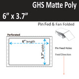 6" x 3.7" GHS / BS5609 Inkjet Labels, Pin Fed and Fan Folded. 3,000 per Case. Perfs. SKU: ISP-6-37-3000