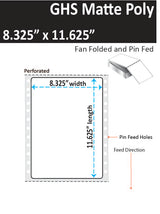 8.325" x 11.625" (A4) GHS / BS5609 Inkjet Labels,  Pin Fed and  Fan Folded. 1,000 per Case. Perfed. SKU: ISP-8325-11625-1000